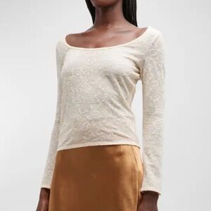 SALE!! Vince Leaf-Pattern Jacquard Long-Sleeve Scoop-Neck T-Shirt